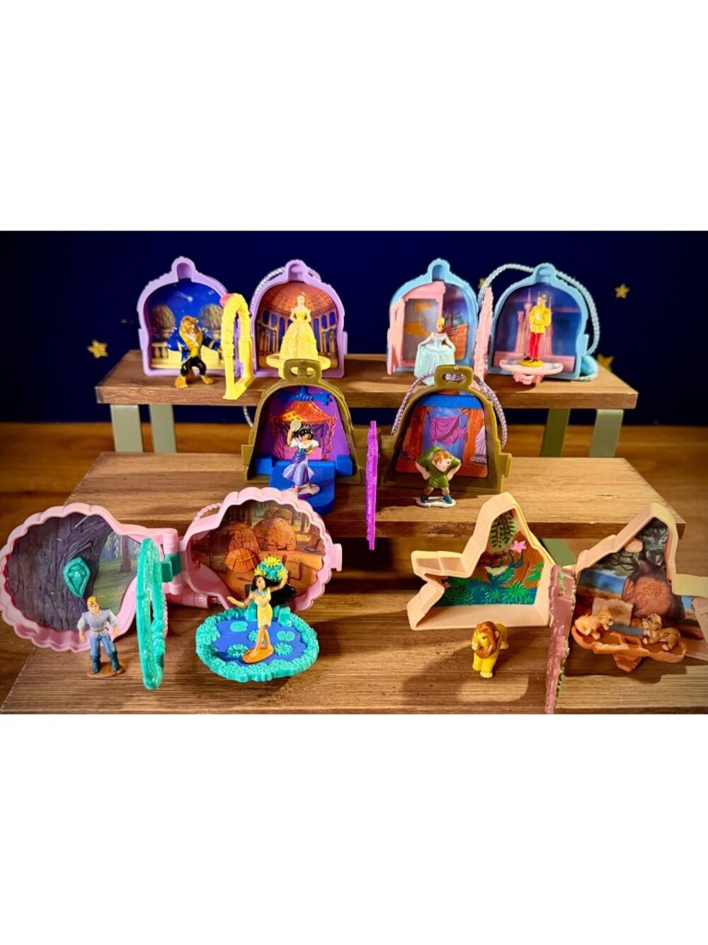 Vintage Disney Polly Pocket Style Mini Compact Lot (5) COMPLETE Figures Beauty B